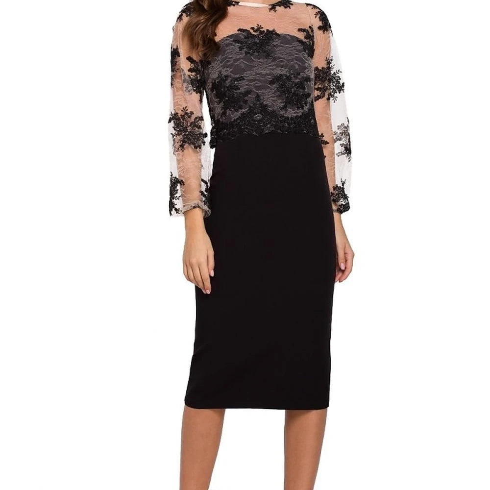 Black Cocktail Dress with Lace Sleeves