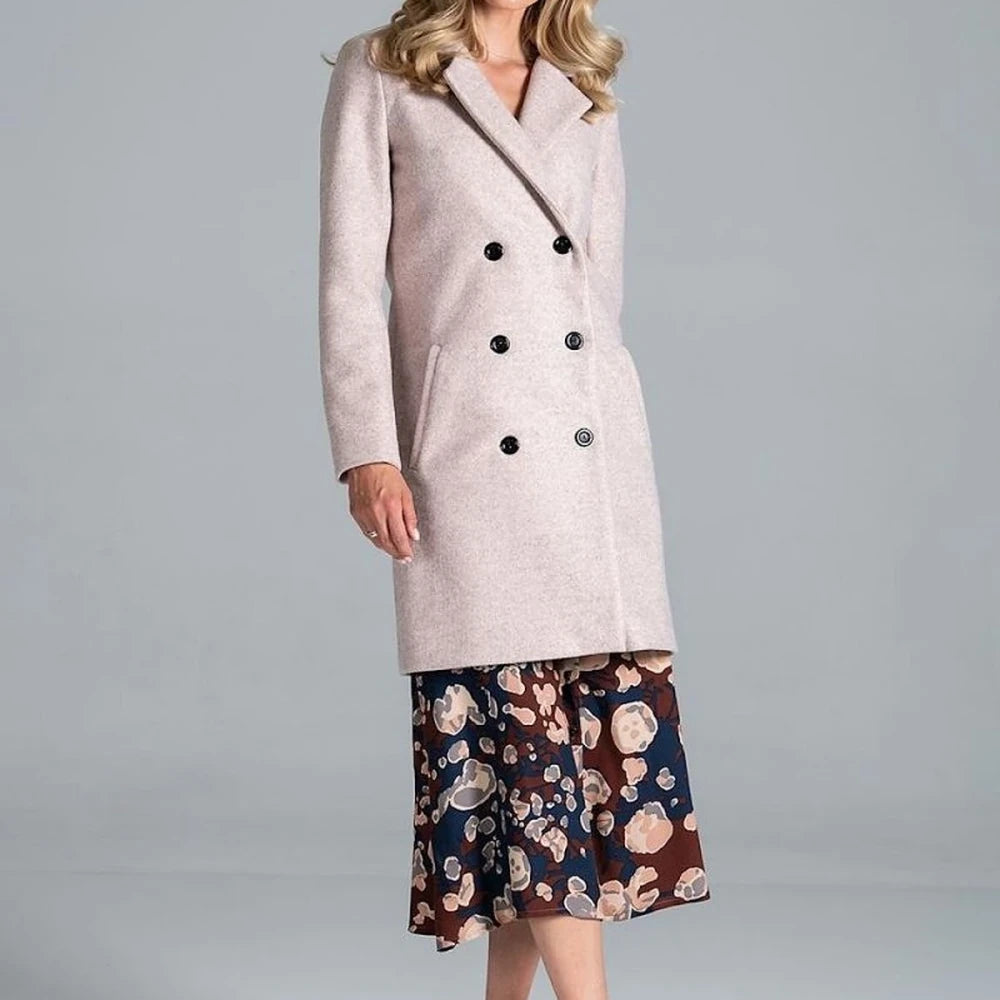 Knee-Length Belted Coat - Polyester Viscose Blend