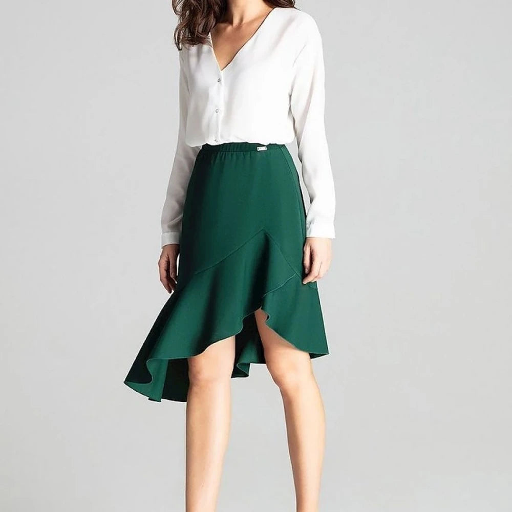 Asymmetrical Midi Skirt with Frill