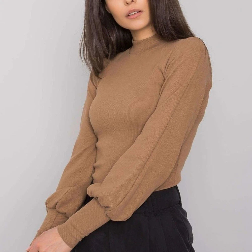 Ribbed Blouse with Long Sleeves and Wide Cuffs