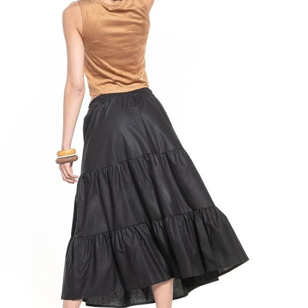 Long Cotton Skirt with Elastic Waistband