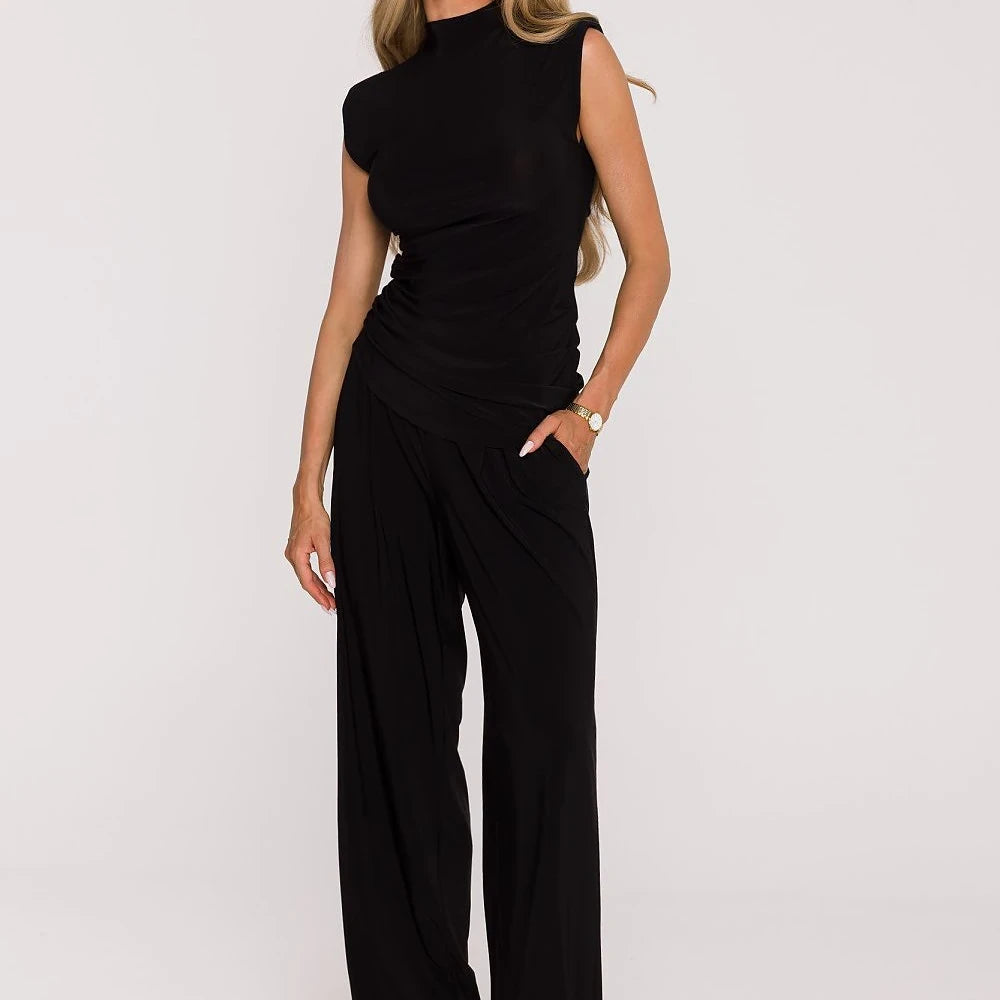 Sleeveless Turtleneck Wide Leg Pants Set