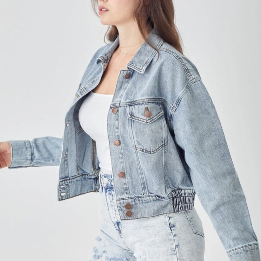 Button Down Cropped Denim Jacket