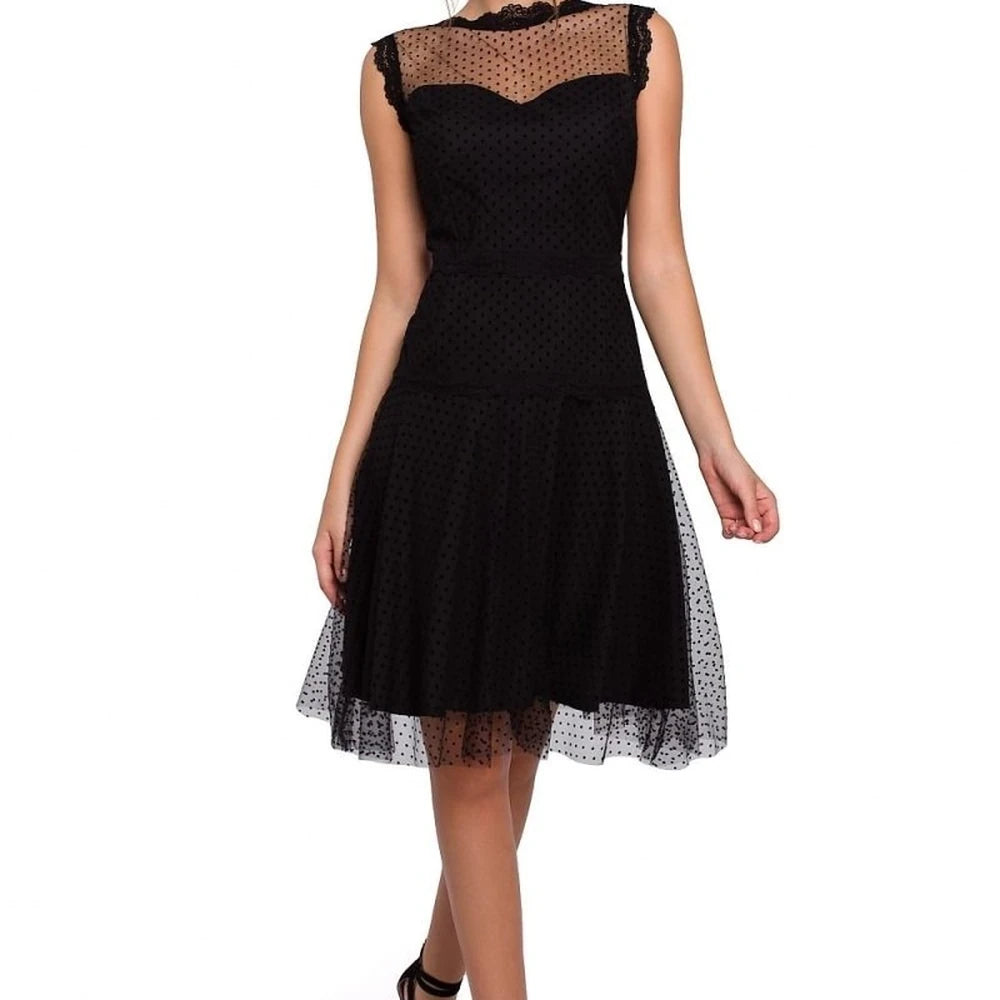 Black Mesh Cocktail Dress with Lace Inserts