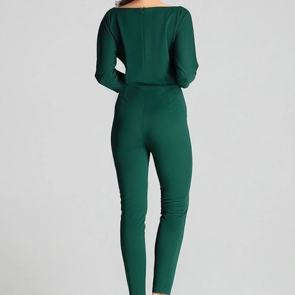 3/4 Sleeve Jumpsuit with Asymmetrical Pleats