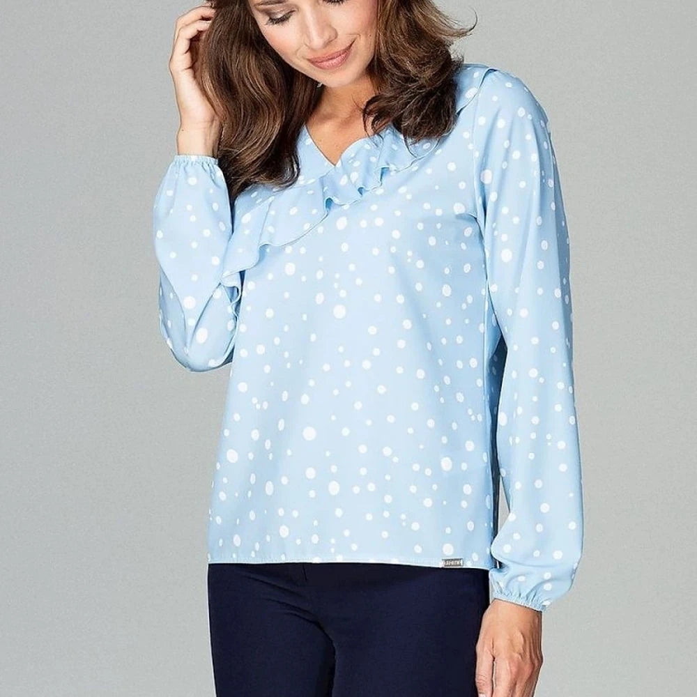 Patterned Blouse with Flounce & Elastic Cuffs