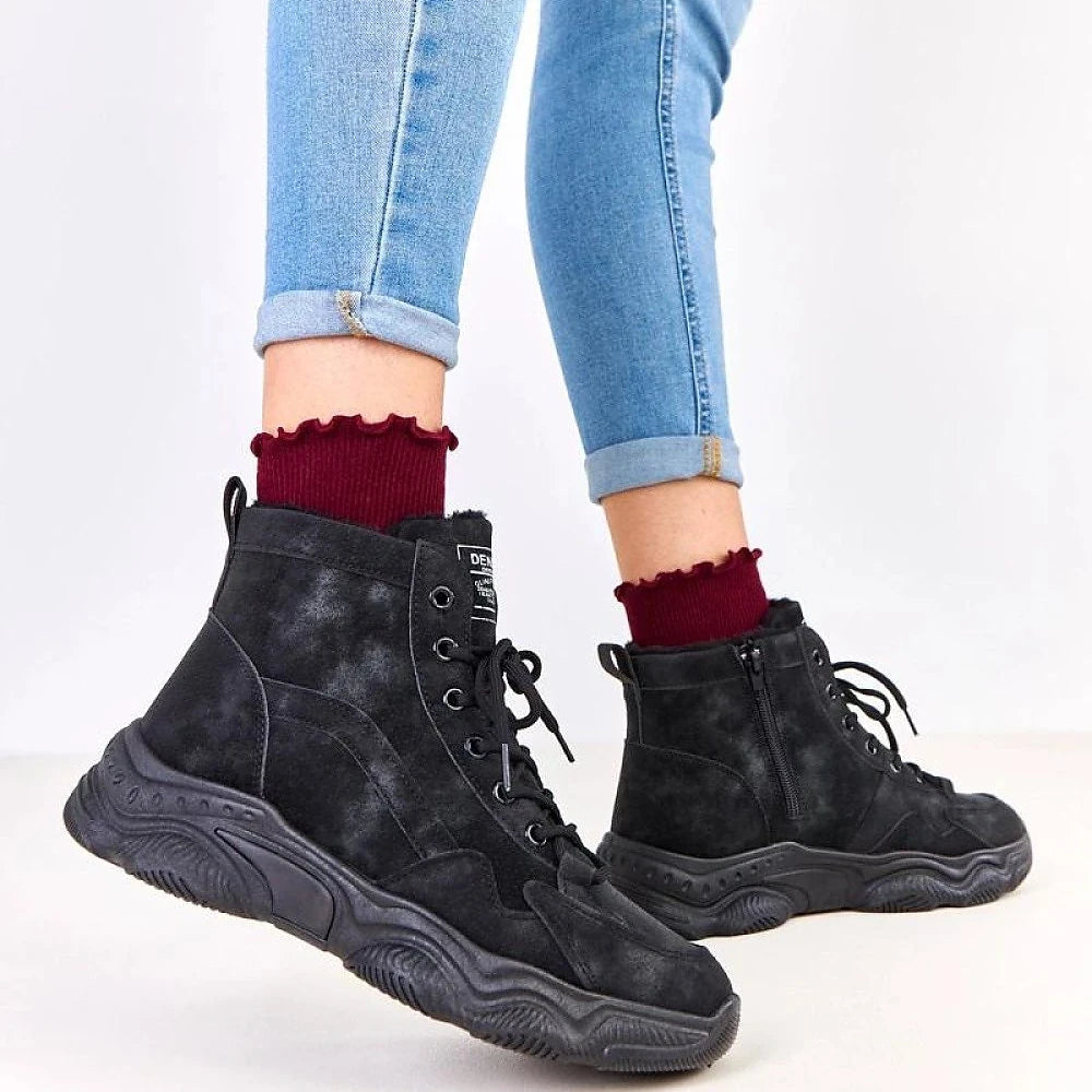 Black Fur-Lined Suede Ankle Boots