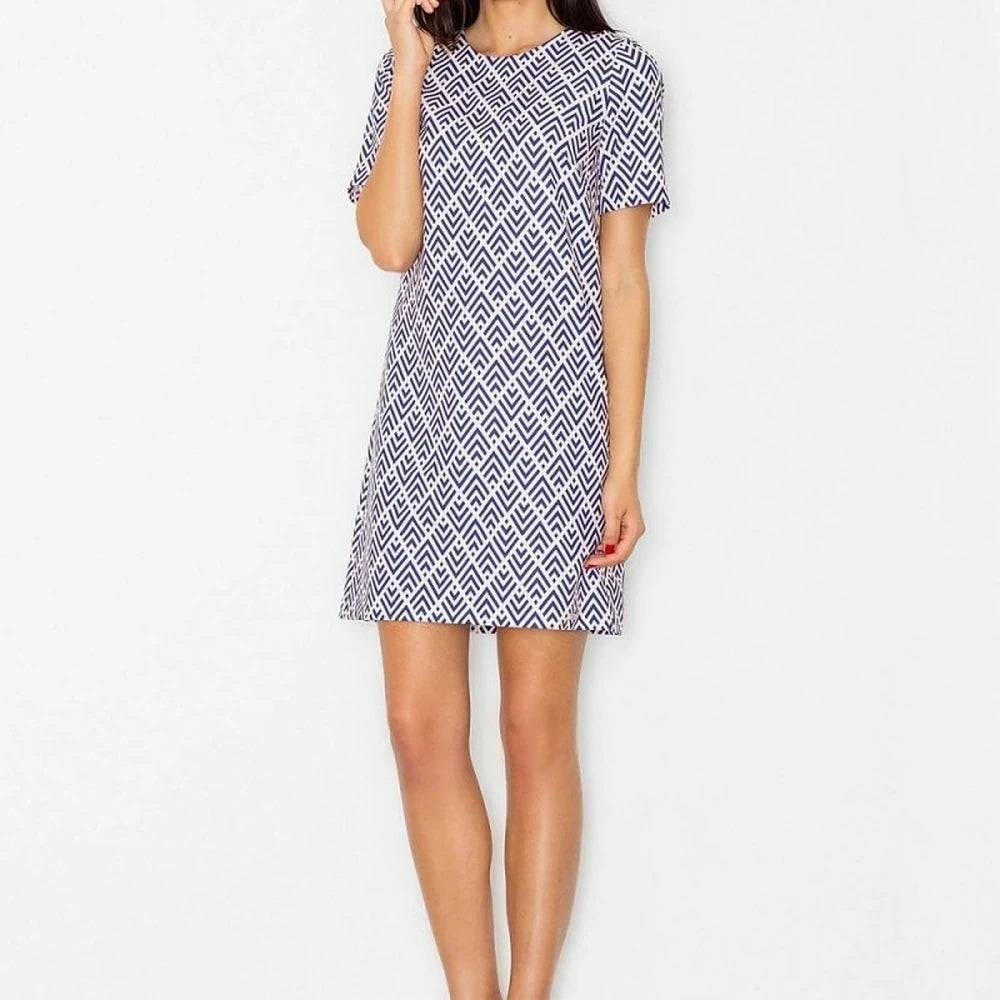 Short Sleeve Flared Dress with Zipper