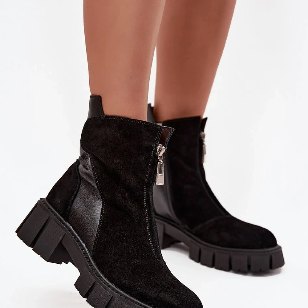 Women's Suede Ankle Boots with Block Heel