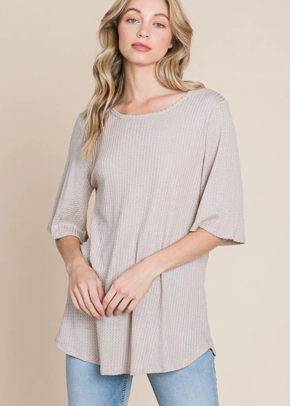 Waffle Knit T-Shirt - Sand