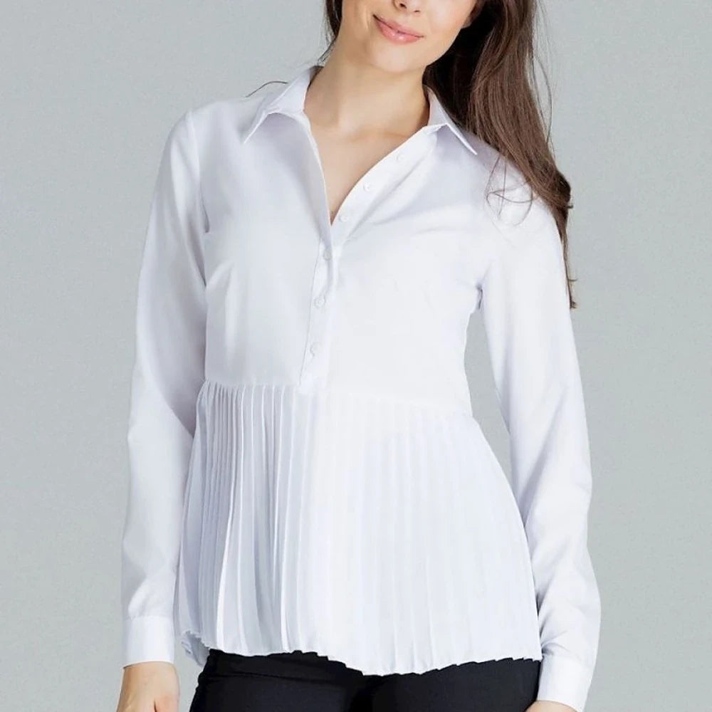 Elegant White Long Sleeve Collared Blouse