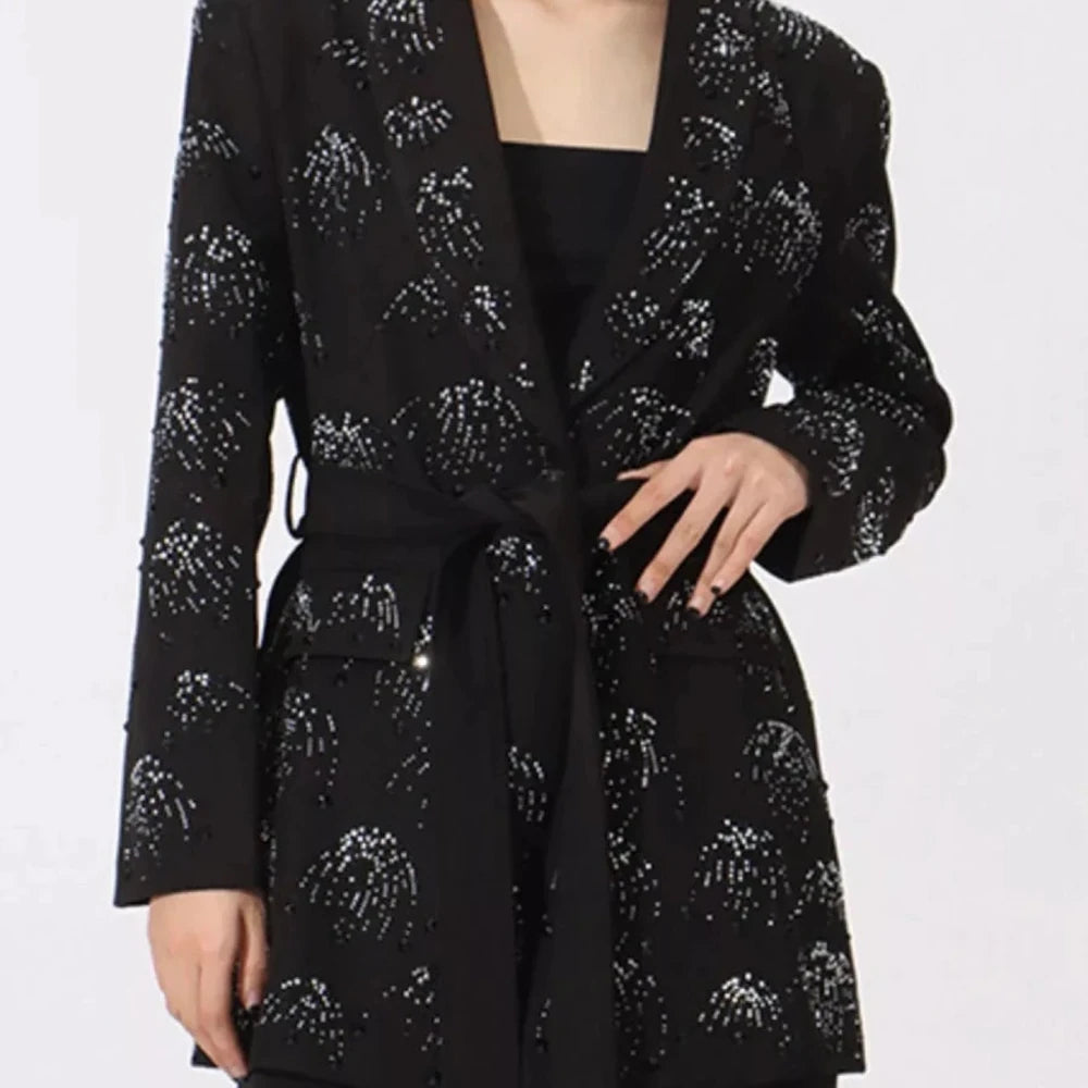 Rhinestone Button Down Long Sleeve Blazer