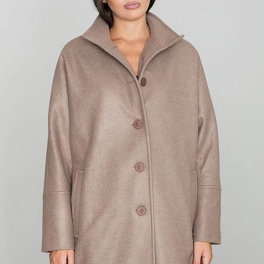 Women's Kimono Coat Stand-Up Collar Button Details