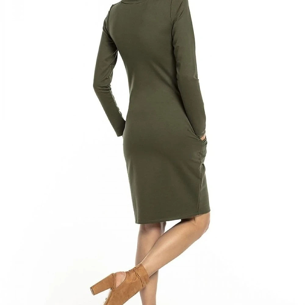 Cotton Knit Dress with V-Neck