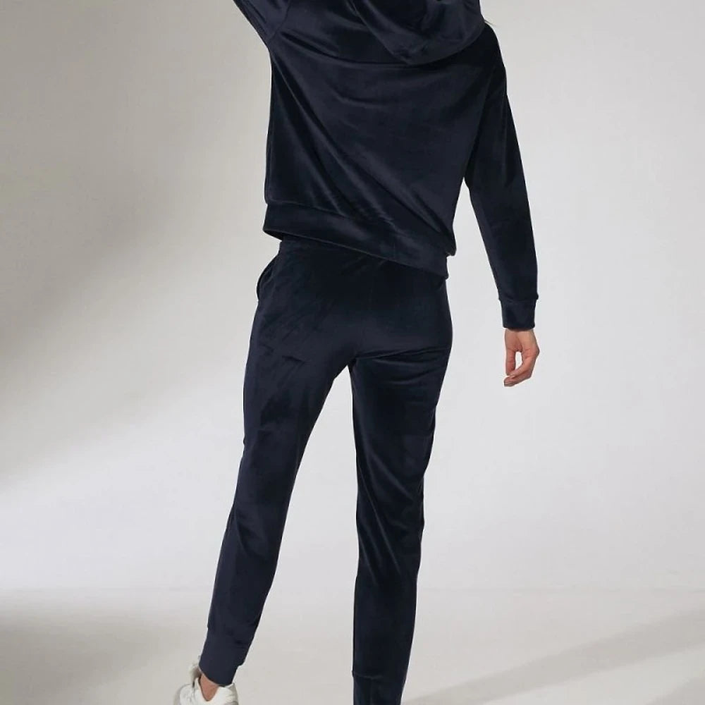Green Velour Tracksuit Trousers with Drawstring Waist