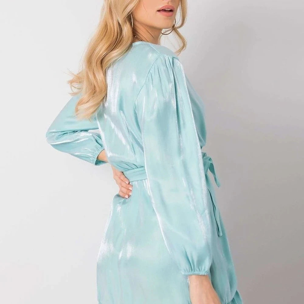 Black Frill Long Sleeve Dress with Tie Belt