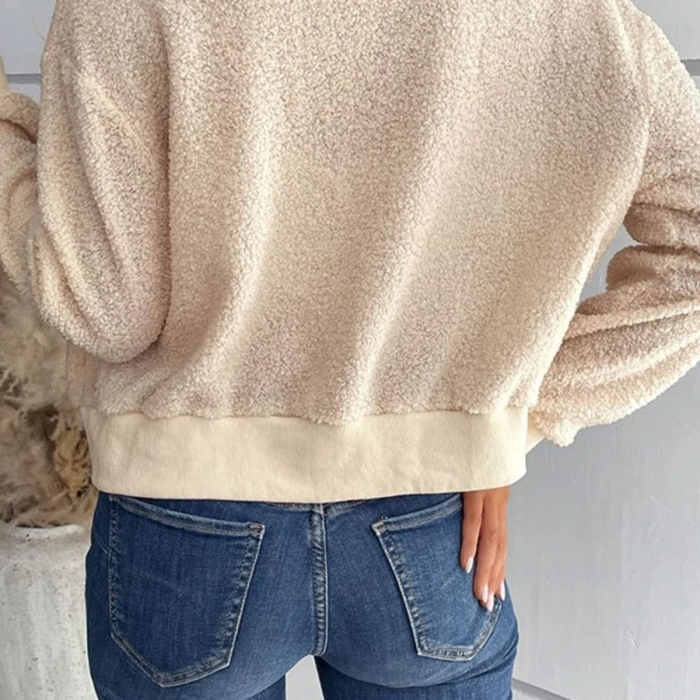 Sherpa Zip-Up Collared Neck Cropped Jacket