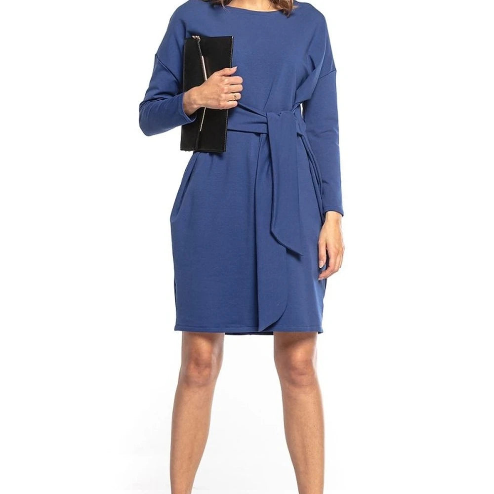 Midi Dress with Tie Belt in Cotton Knit