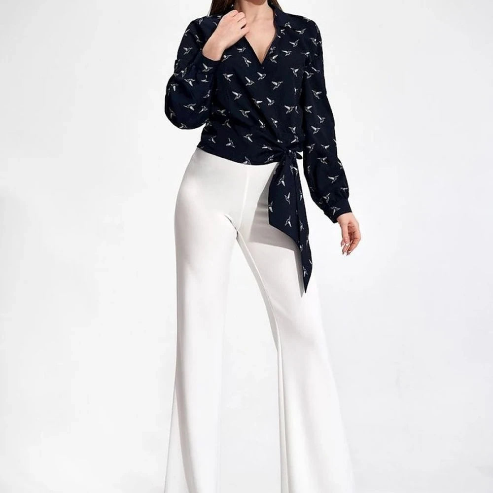 Elegant Wrap Blouse with Pleated Sleeves