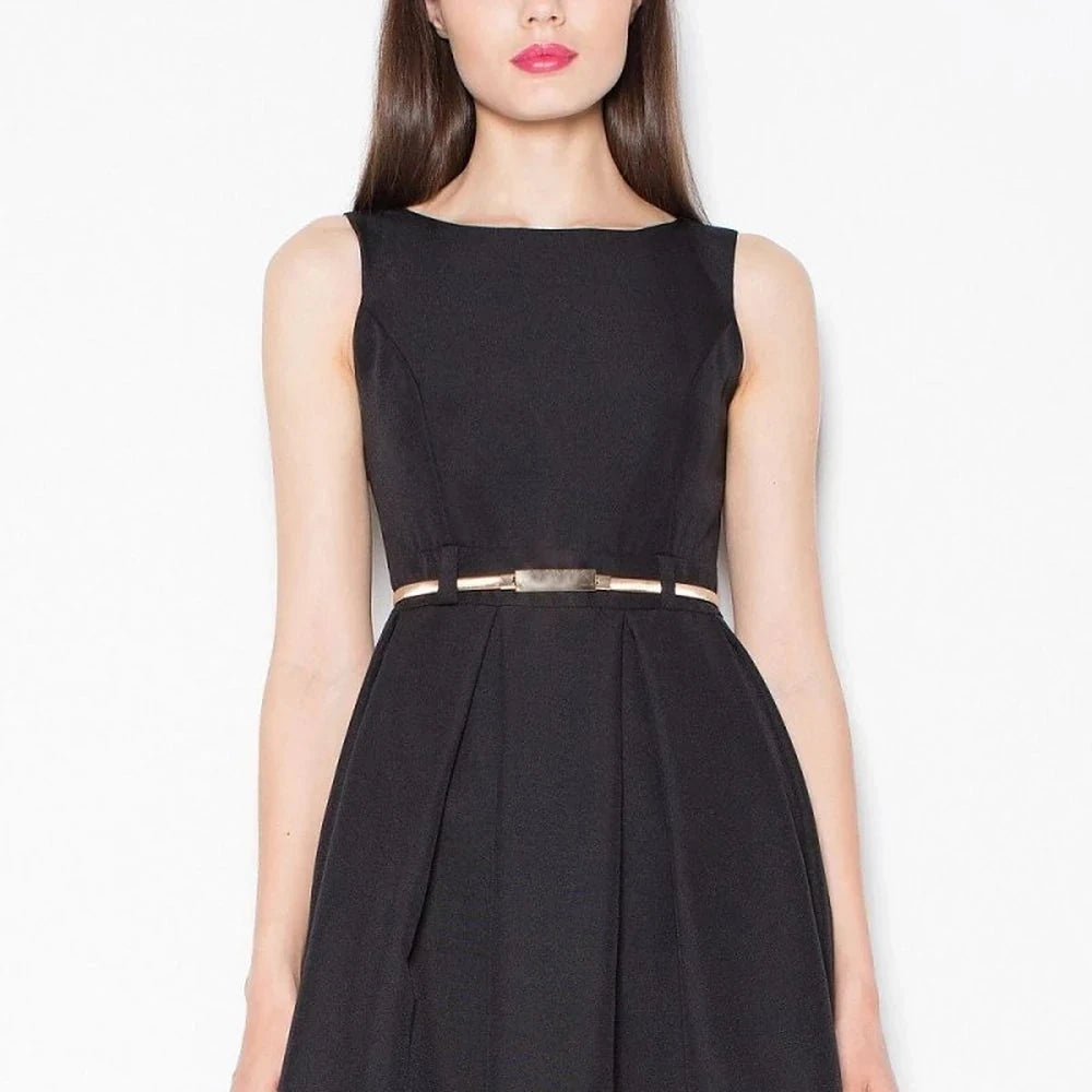Blue Cocktail Dress with Pleats and Belt