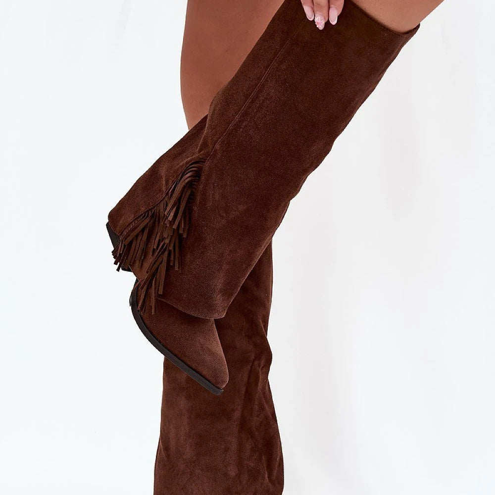 Eco-Suede Cowboy Boots with Chunky Heel