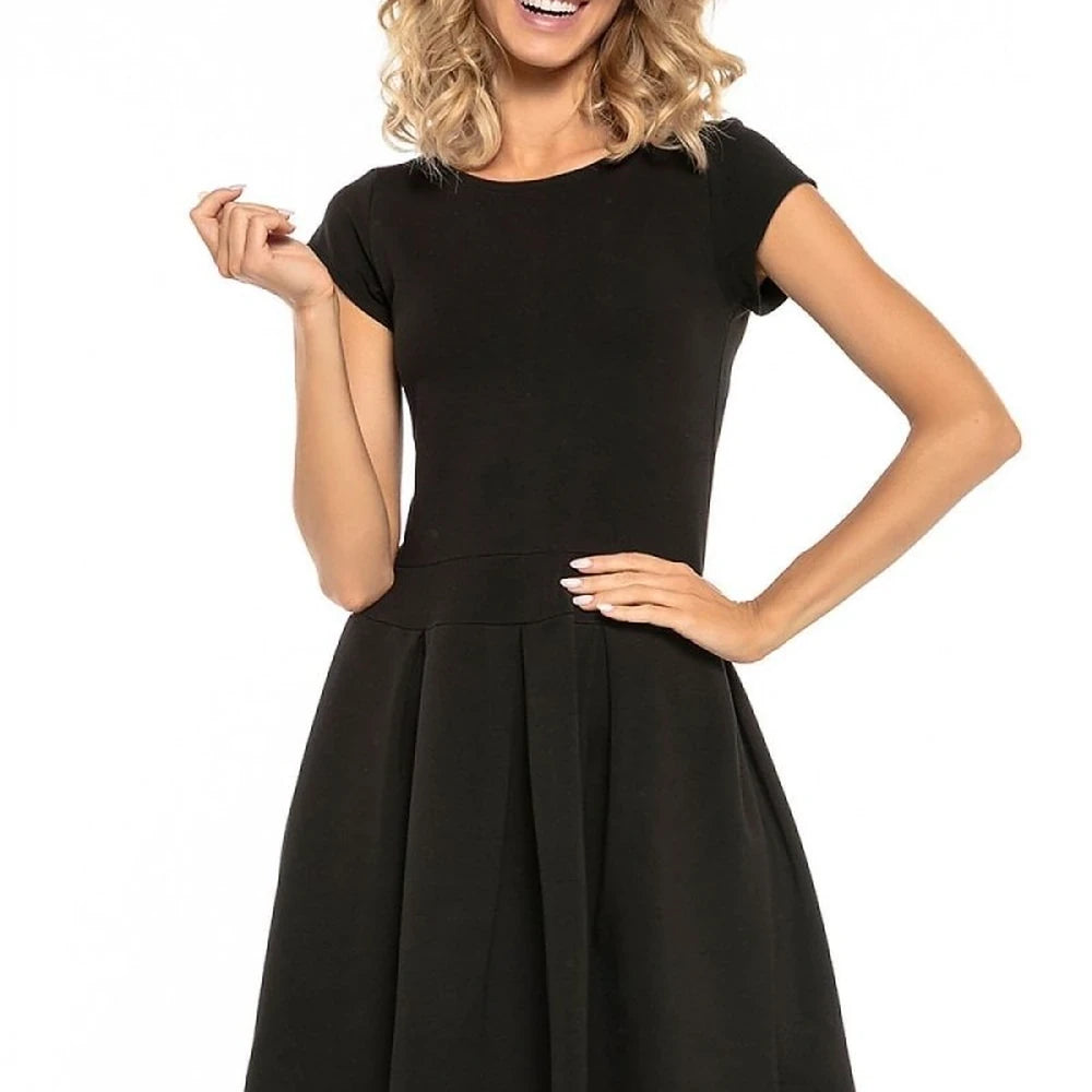 Elegant Pleated Day Dress Boat Neck