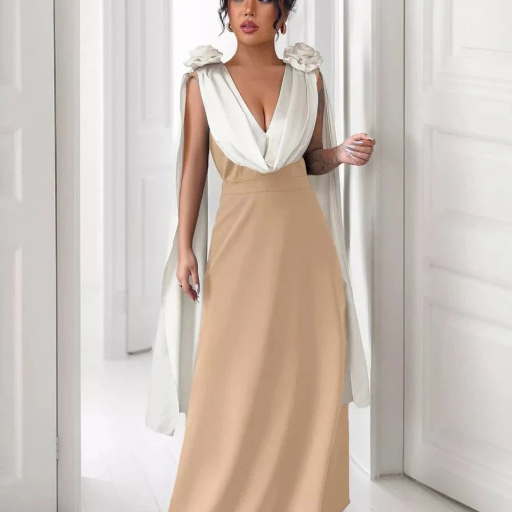 Floral Applique Two Tone Maxi Dress