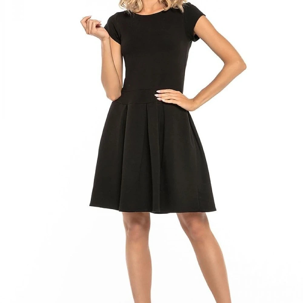 Elegant Pleated Day Dress Boat Neck