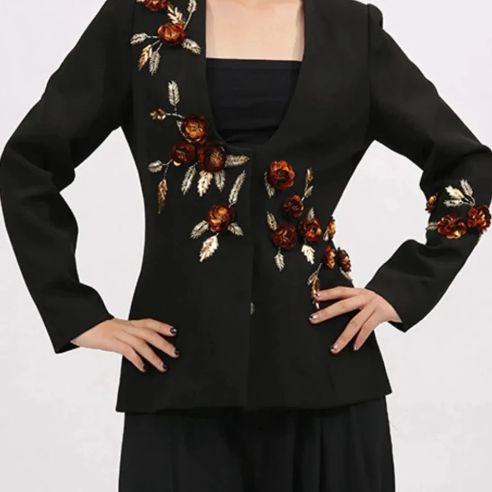 Embroidered Long Sleeve Blazer