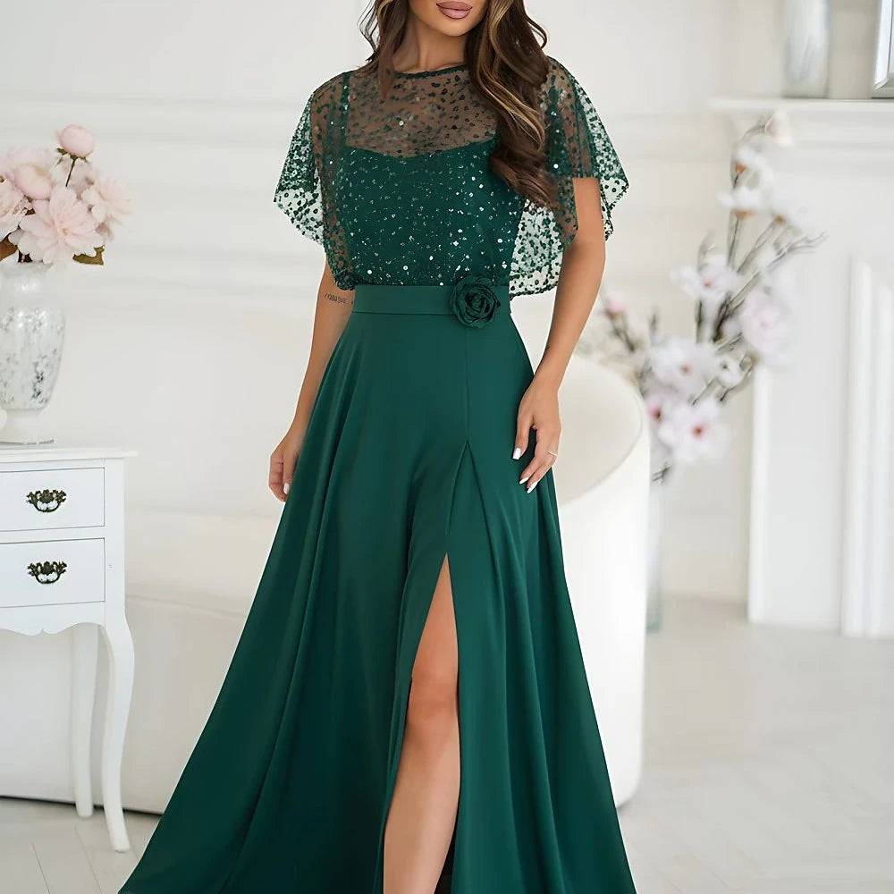 Elegant Long Dress with Sequin Bolero