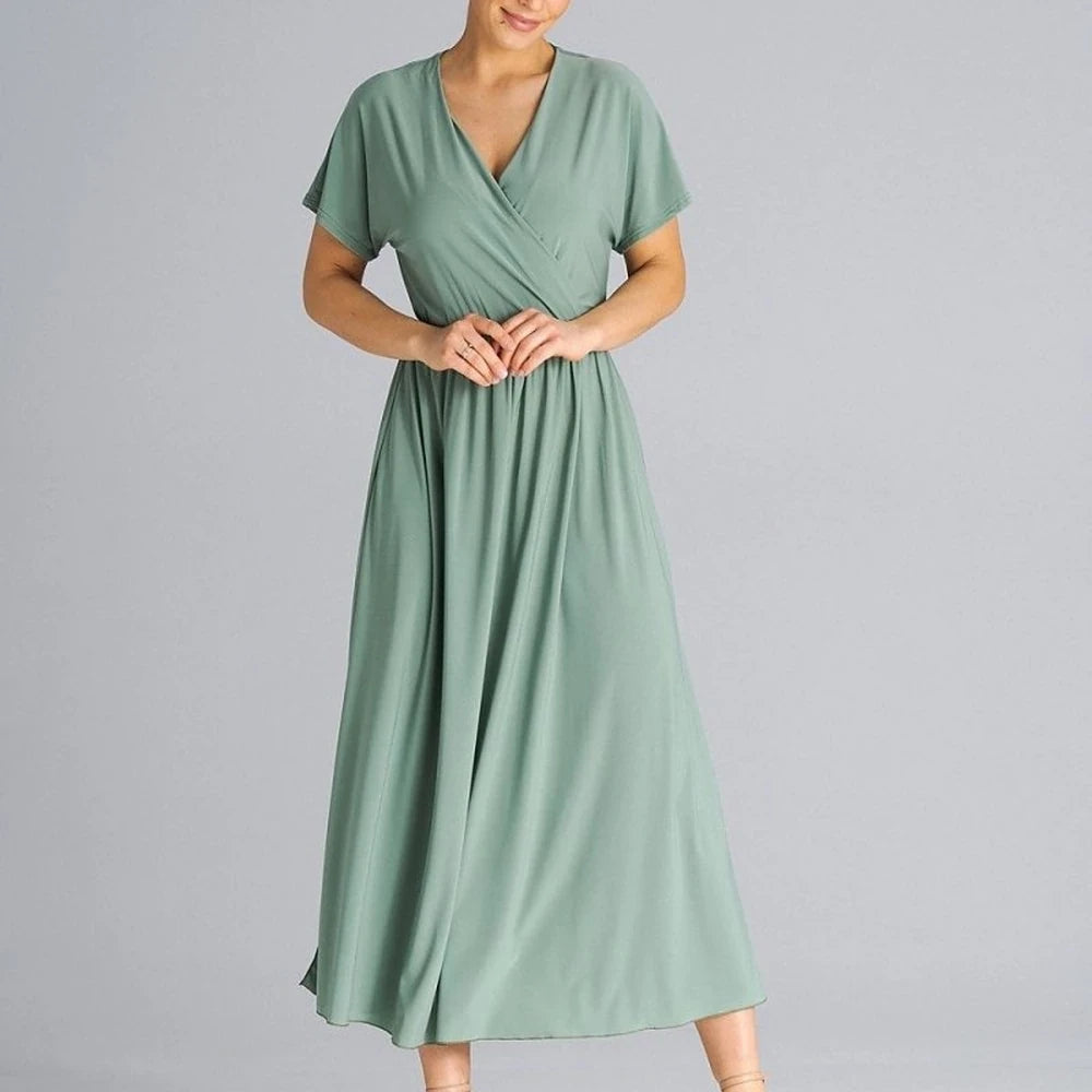 Flowy Overlapping Neckline Day Dress