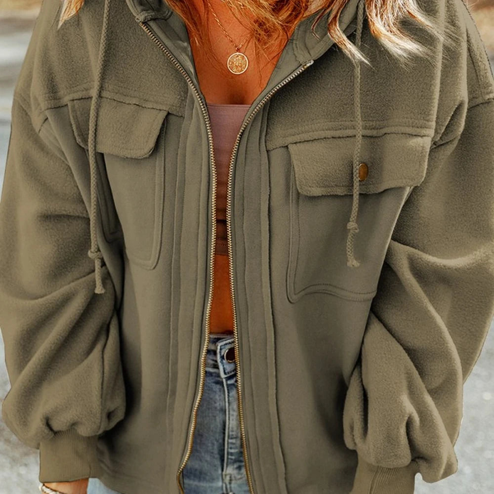 Zip-Up Drawstring Hooded Jacket