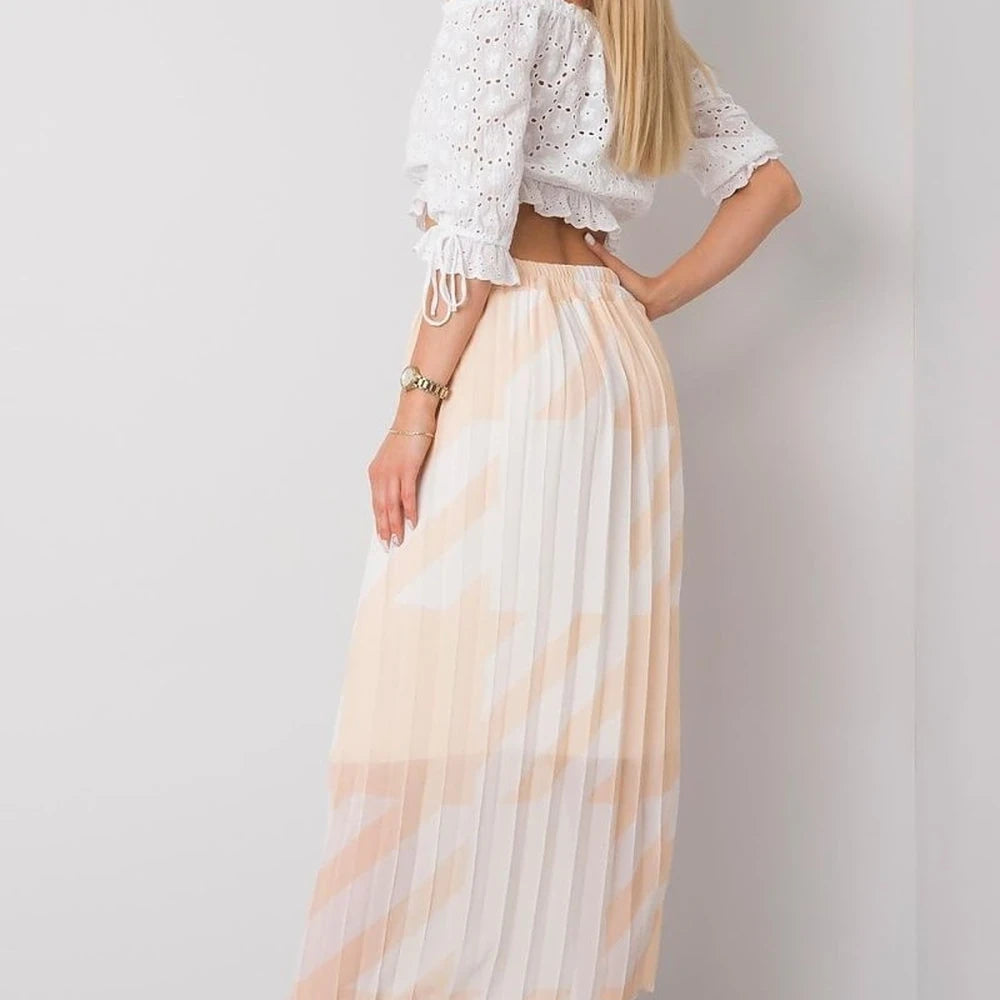 Patterned Pleated Midi Skirt with Elastic Waist