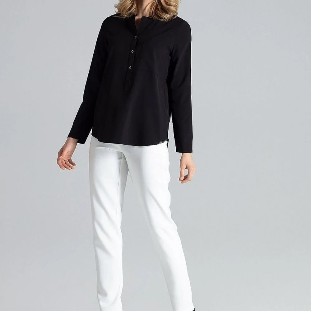 Long Sleeve Blouse with Stand-Up Collar