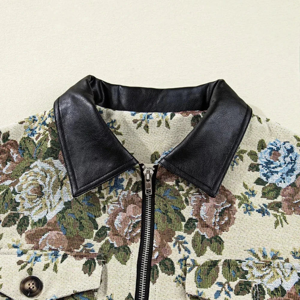 Floral Zip Up Collared Jacket