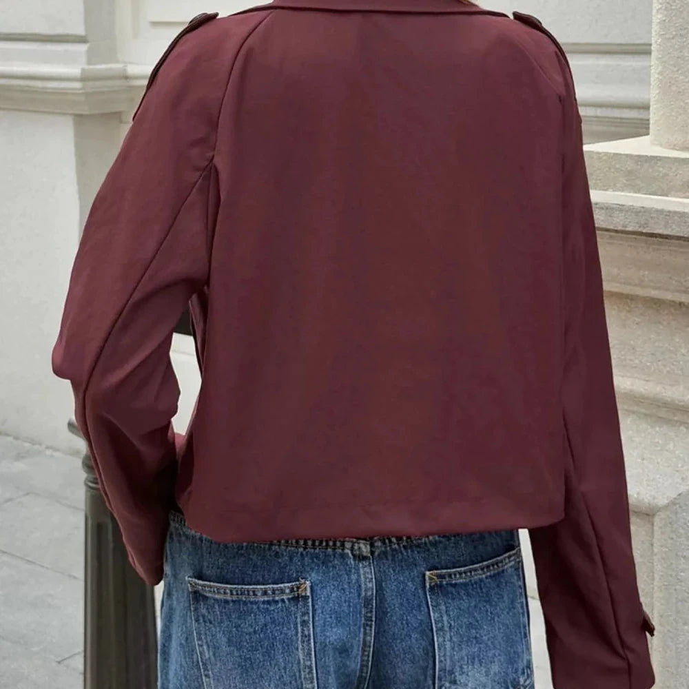 Cropped Double-Breasted Jacket with Raglan Sleeves