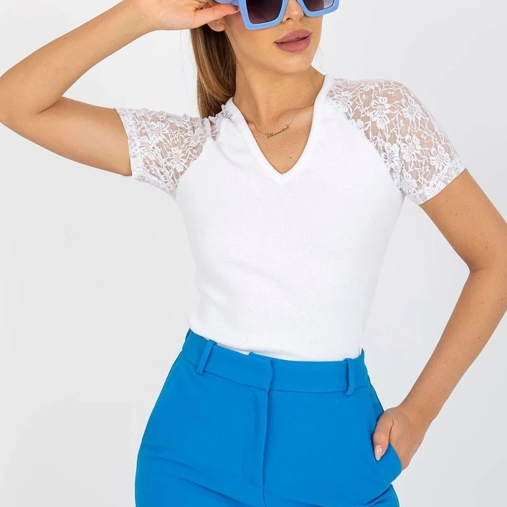 Green Lace Sleeve Heart Neck Blouse