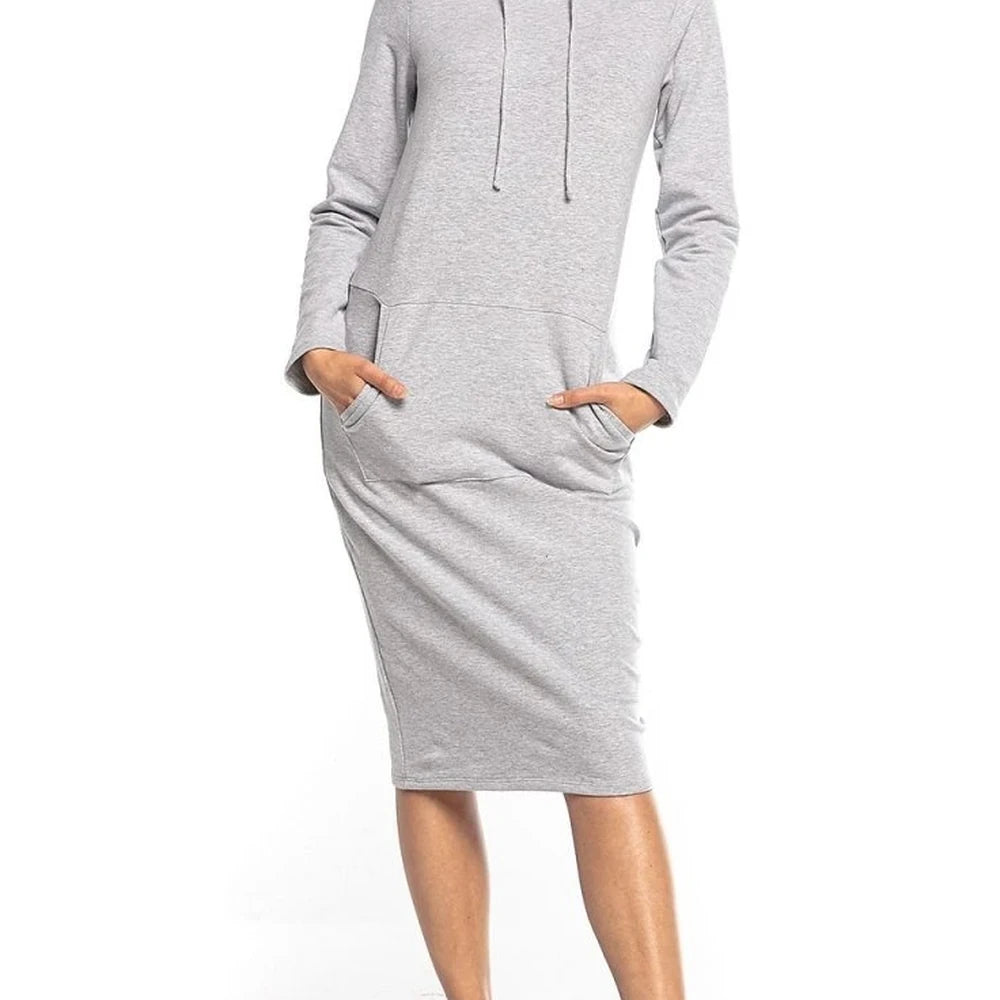 Cotton Blend Hooded Sweatshirt Dress