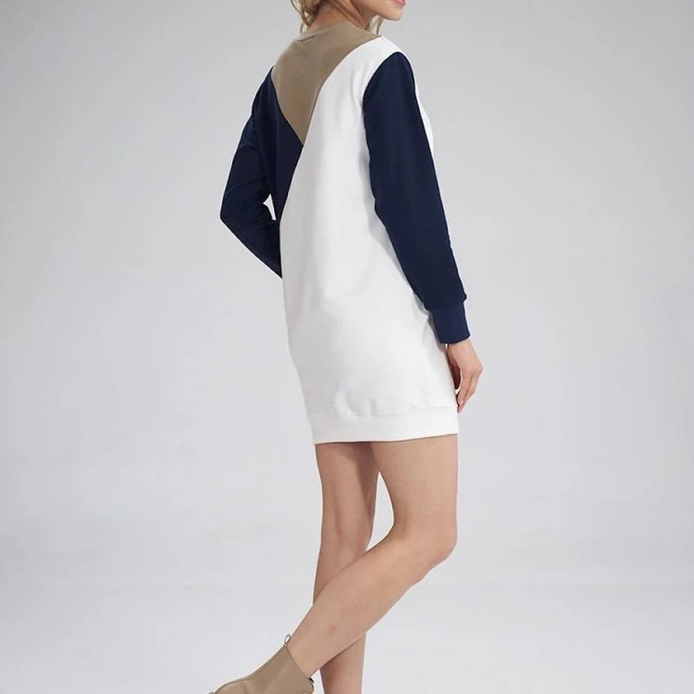 Tri-Color Cotton A-Line Midi Dress