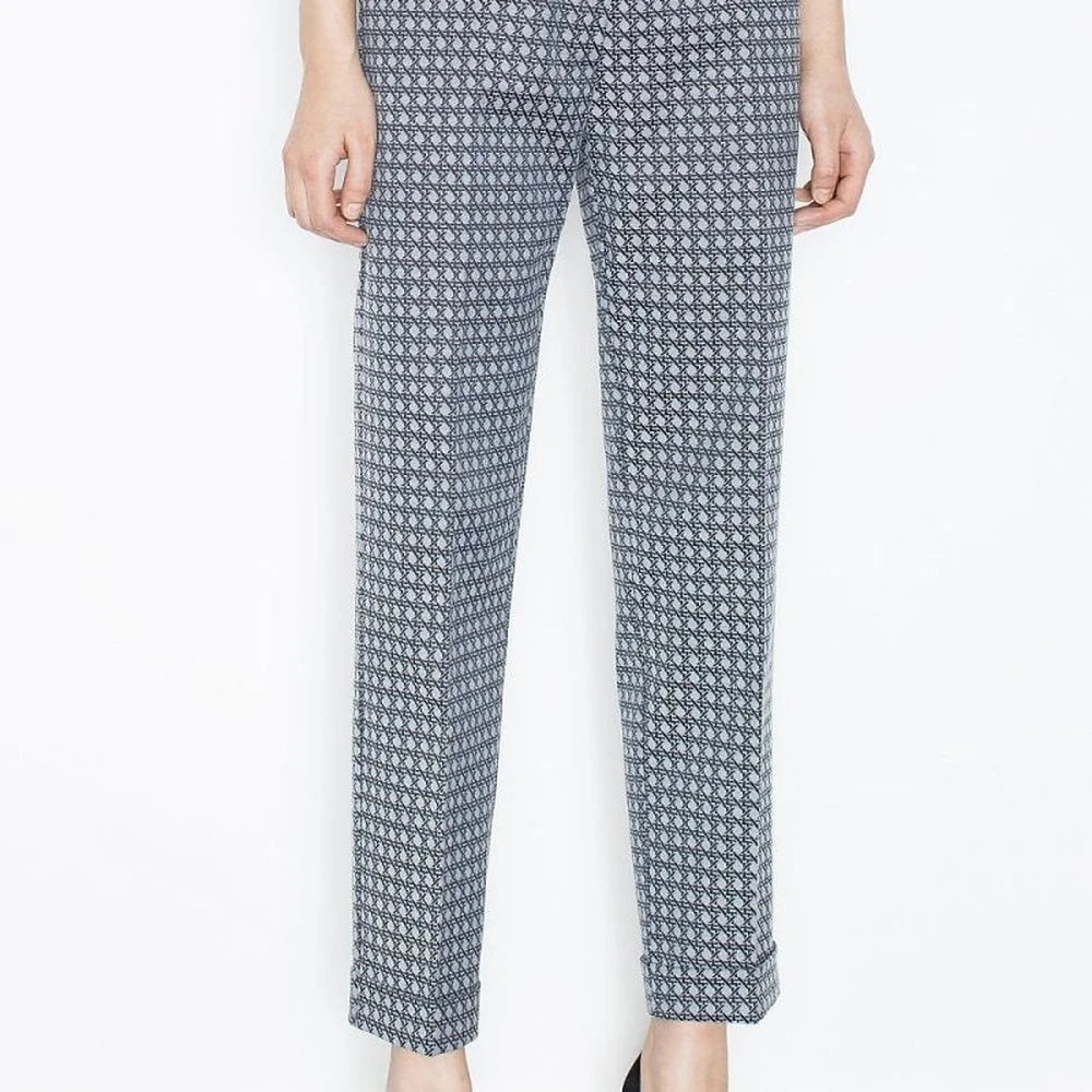 Grey Polyester Trousers with Turned-Up Legs