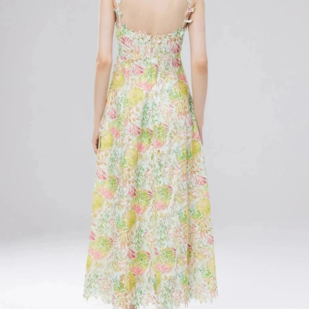 Floral Lace V-Neck Midi Dress
