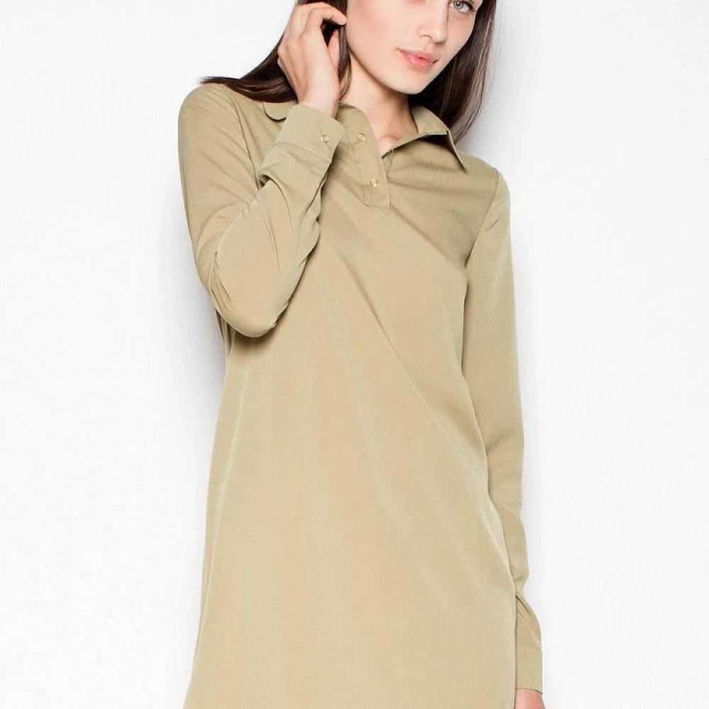Long Sleeve Knit Blouse with Button Neck