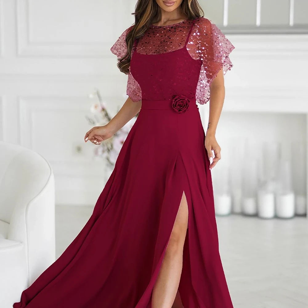 Red Sequin Bolero Maxi Dress Set