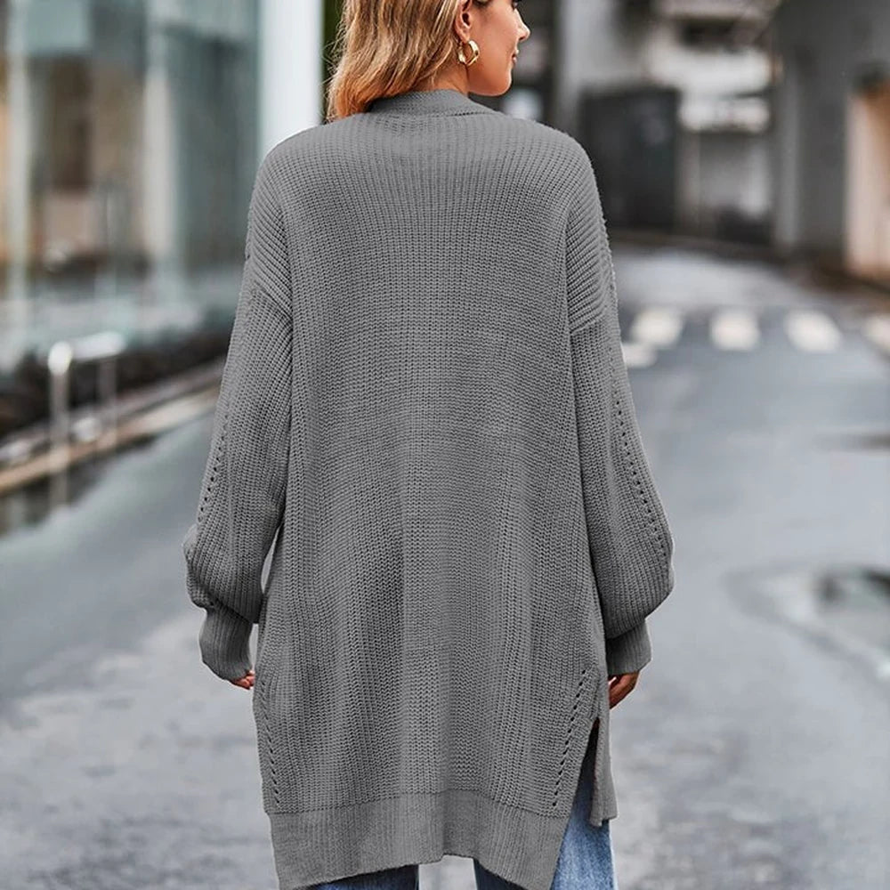 Long Sleeve Waffle-Knit Cardigan