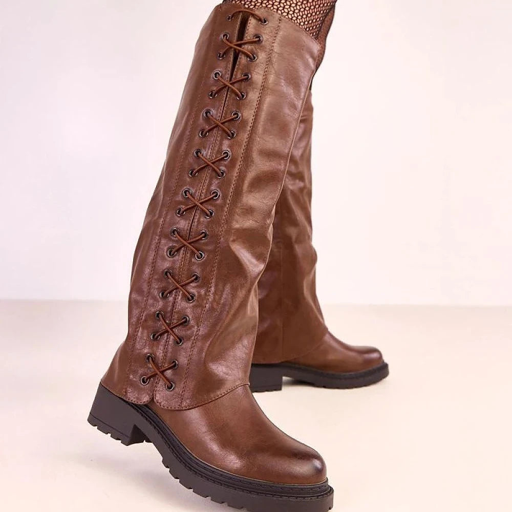 Thigh-High Boots with Detachable Layer & Lacing