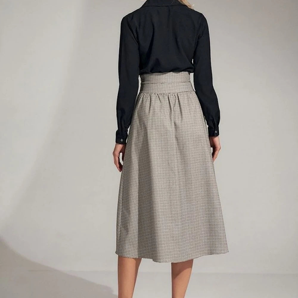 Flared Pleated Plaid Maxi Skirt