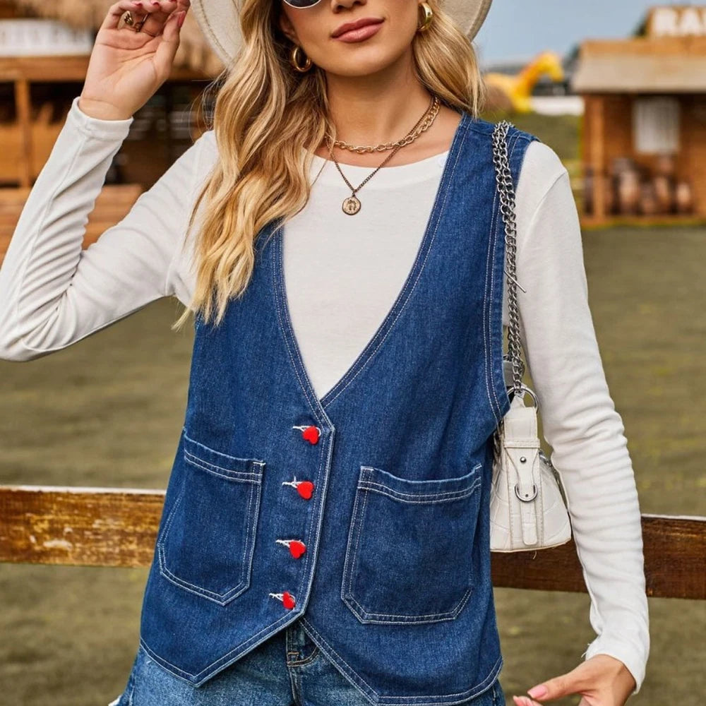 Sleeveless Button Up Denim Jacket