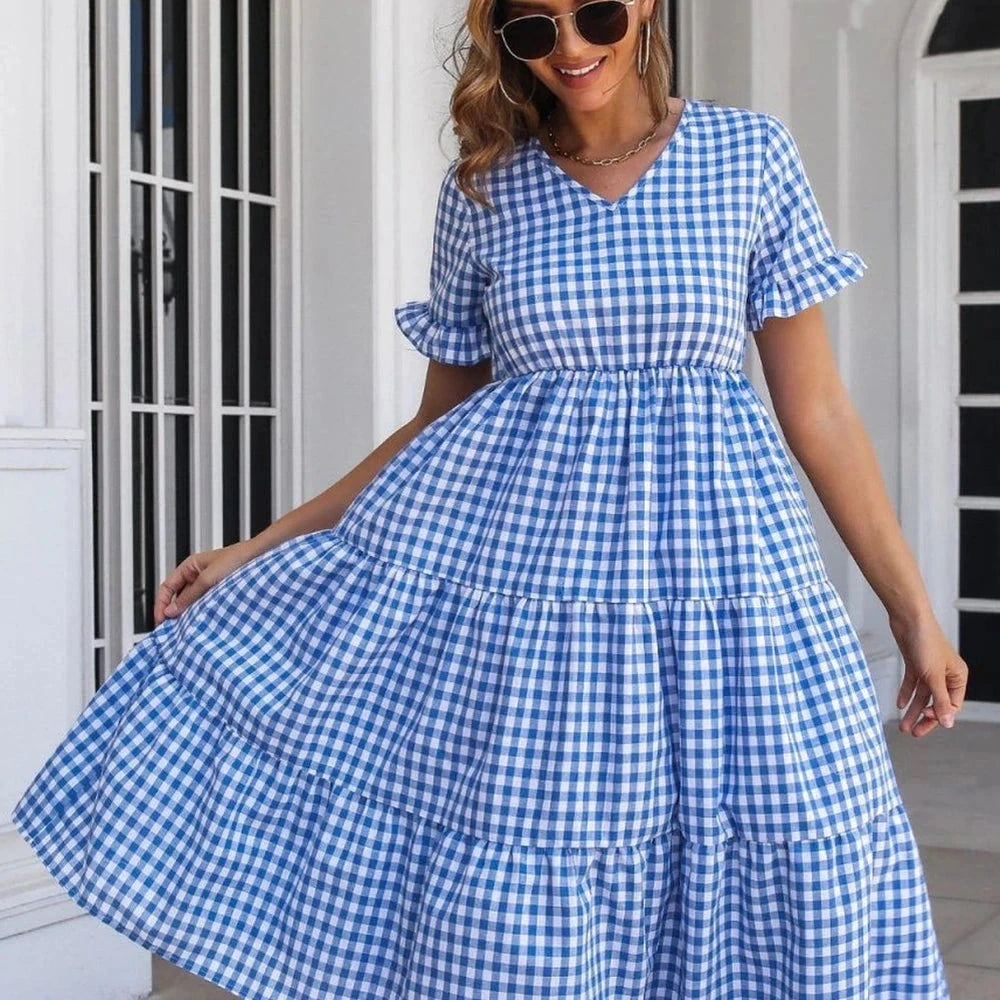 Plaid Cotton Blend Midi Dress