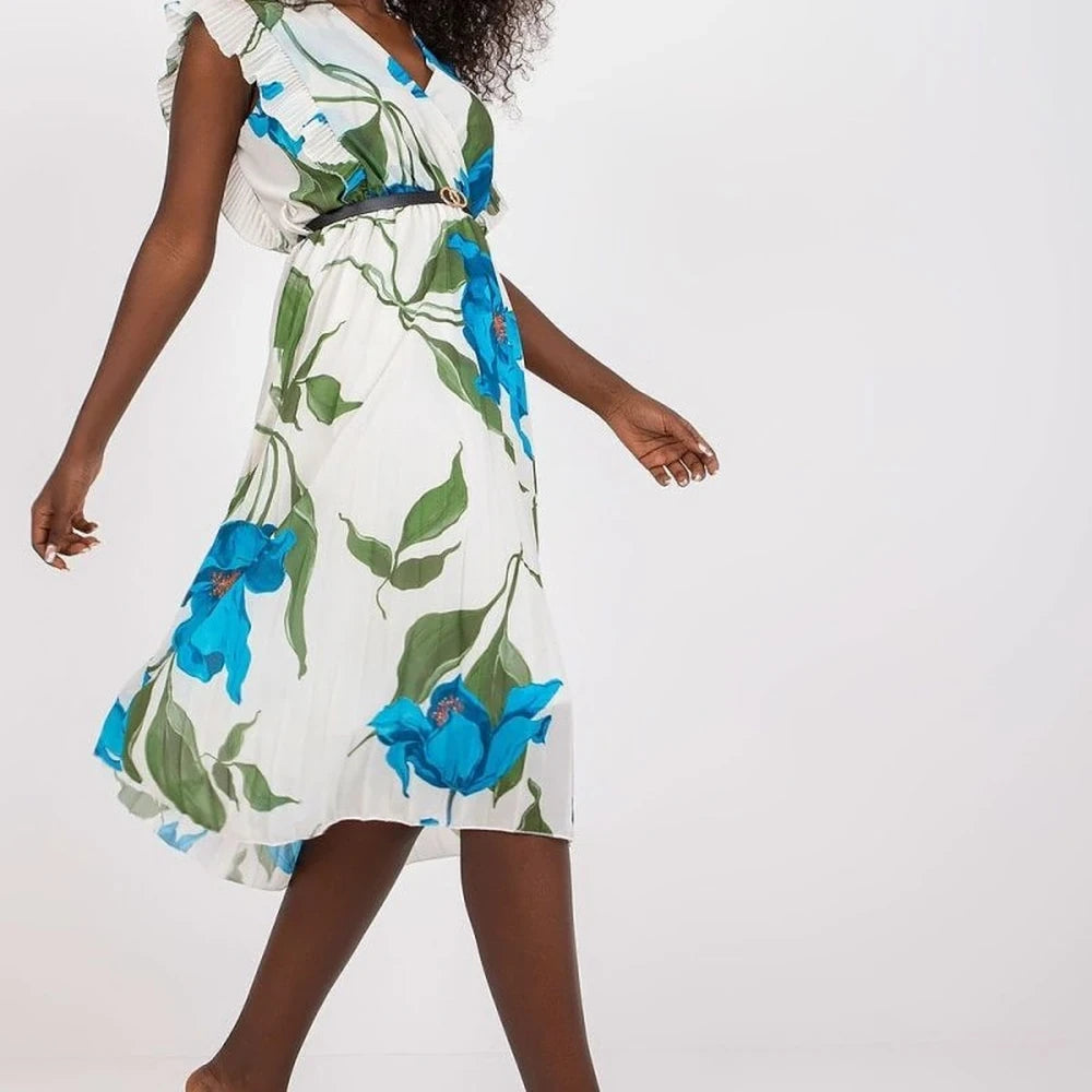 Pleated Summer Dress with Ruffle Sleeves