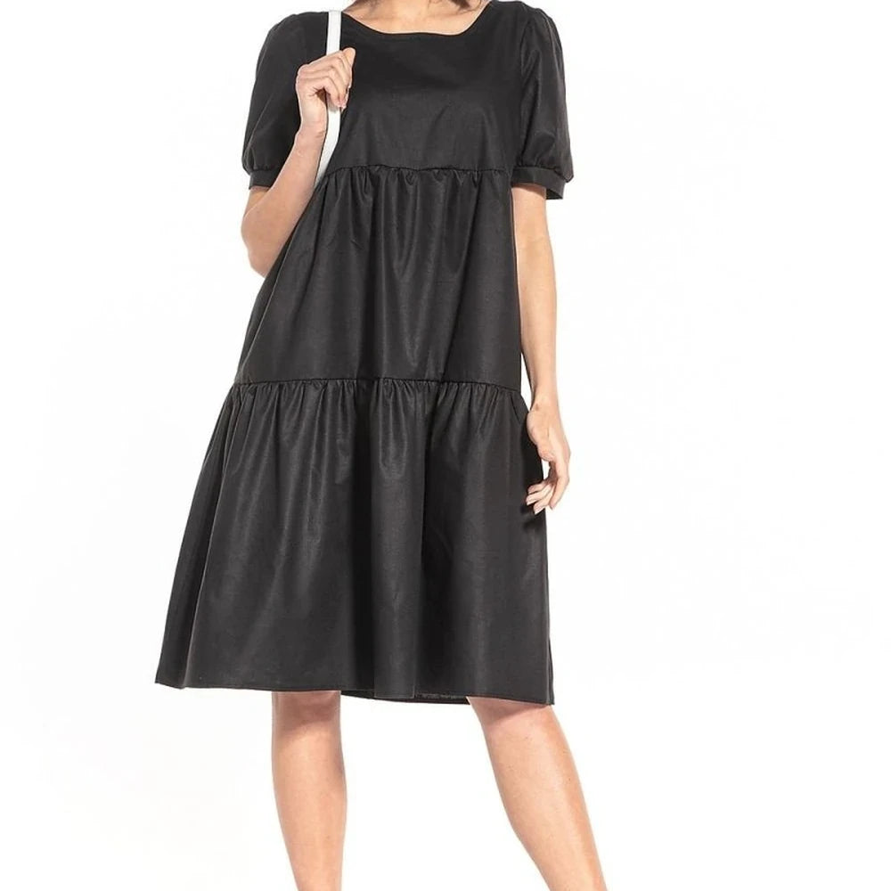Cotton Midi Dress with Boat Neckline